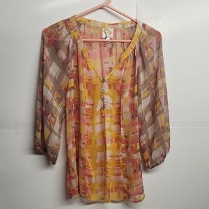 Anthropology Fig And Flower Multicolor Sheer Womens Top Sz M Romantic Feminine